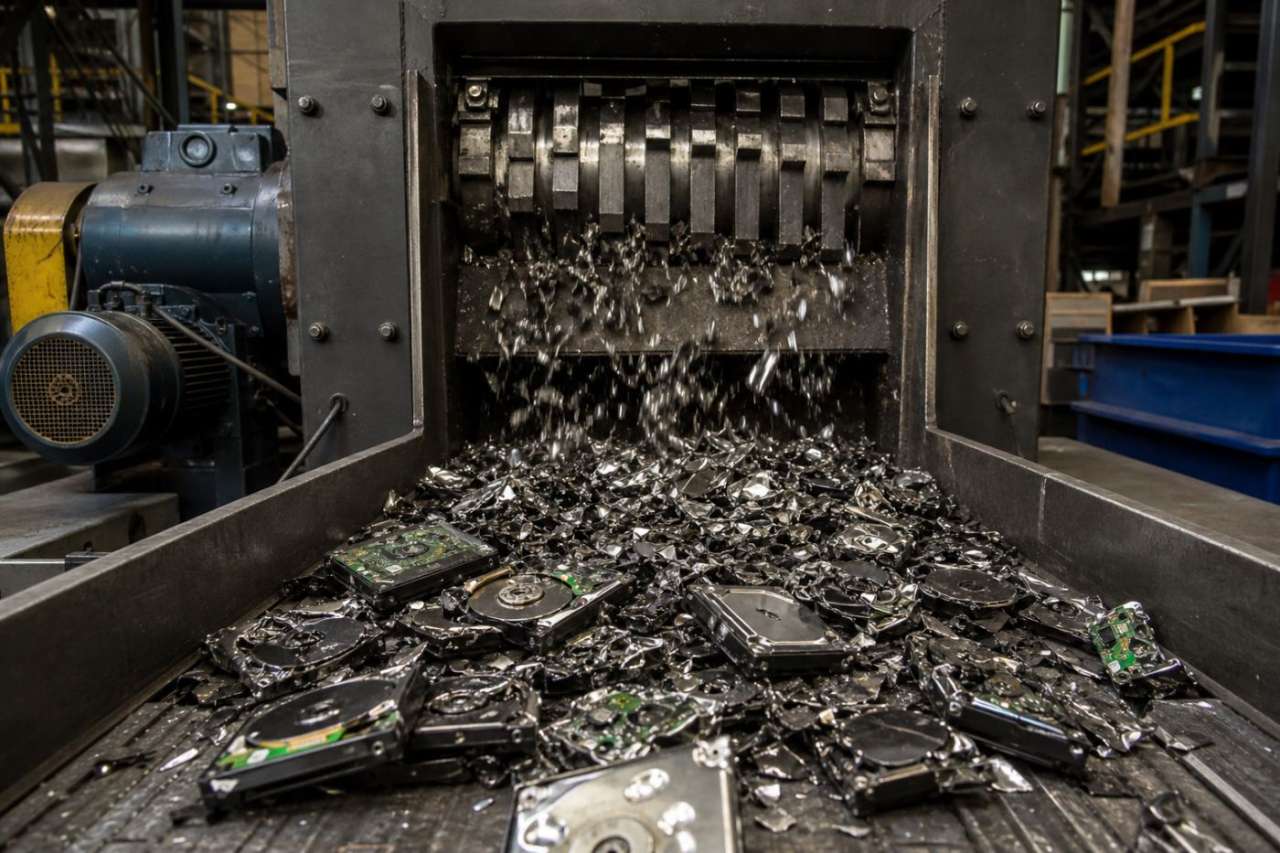 Industrial hard drive shredding